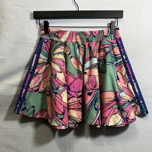 Adidas x Farm Rio Banana Floral Flared Mini Skater Skirt Pocket Colorful Size XS